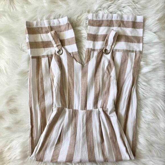 Japna Cotton Linen Striped Jumpsuit XS Tan White - Picture 5 of 6